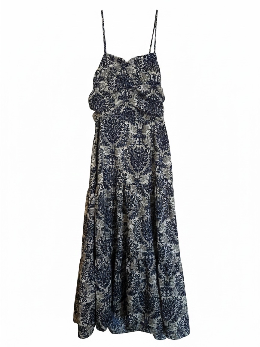 Spaghetti Strap Maxi Dress In Navy And Cream